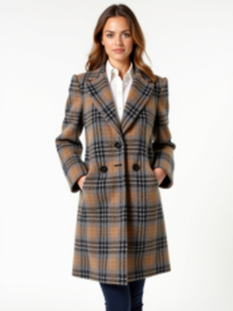 Manteau carreaux en laine avec poches